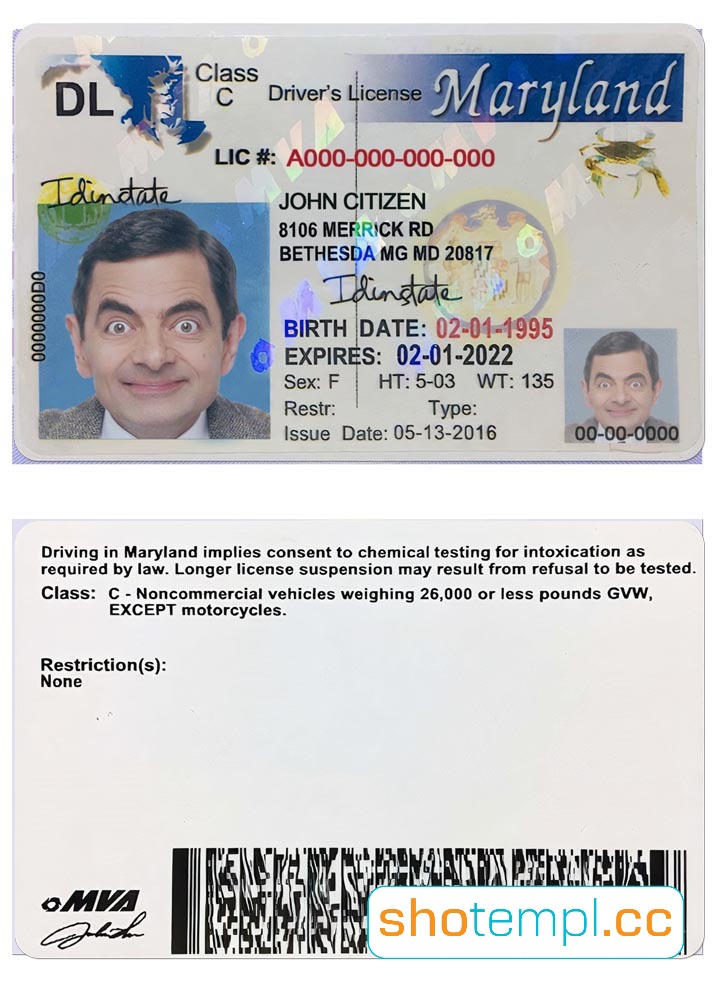 Maryland Driver License PSD Template V2